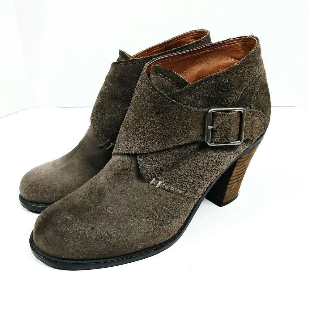 Lucky Brand Mickie Grey Suede Heeled Buckle Booties